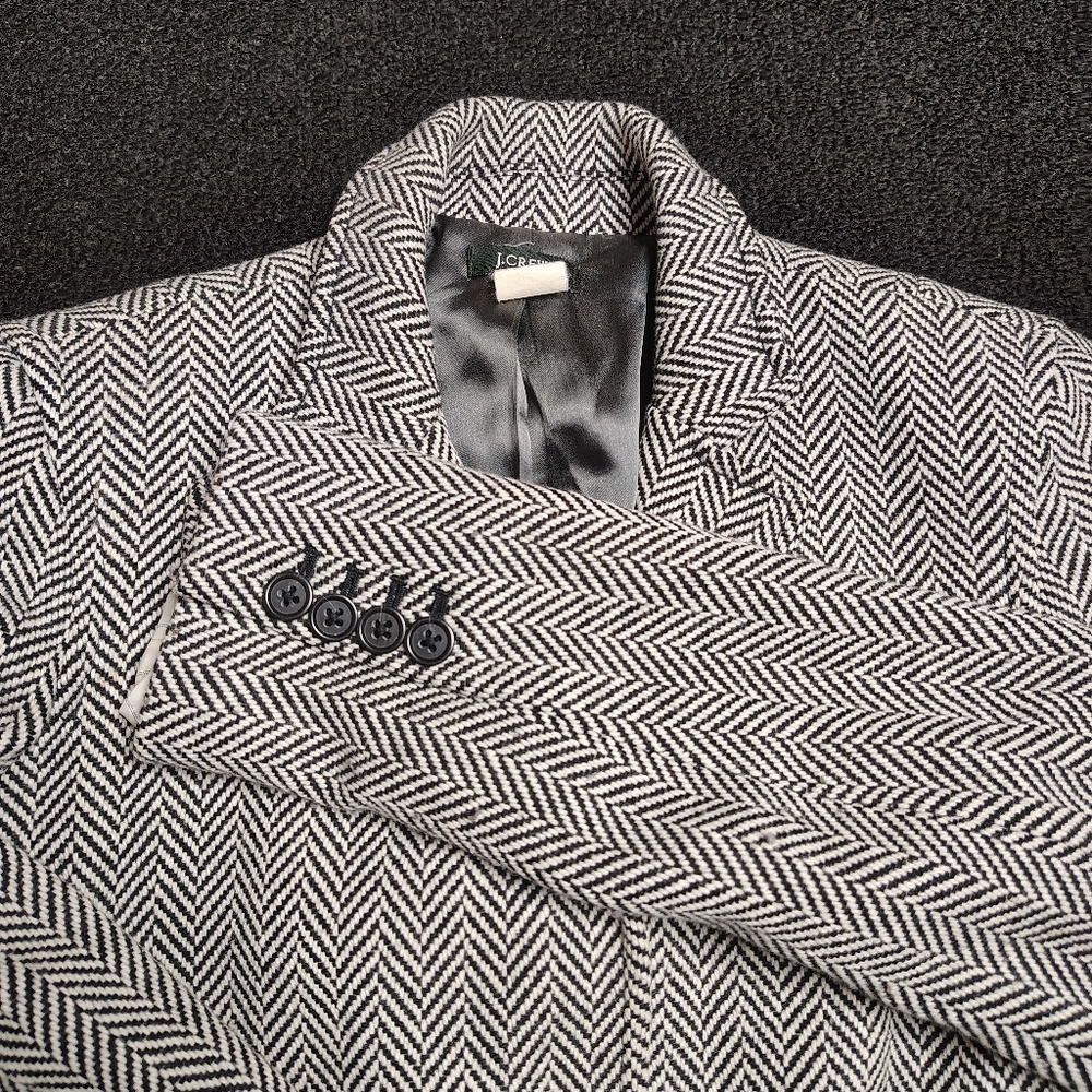 J. Crew White Black Wool Blend Tweed Herringbone Blazer Women's Xsmall XS